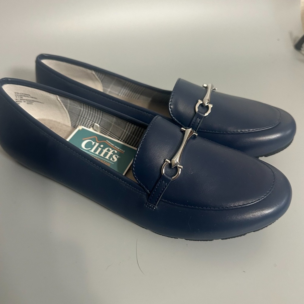 Cliffs by White Mountain Glowing Navy Blue Horsebit Loafers Shoes Size 11W